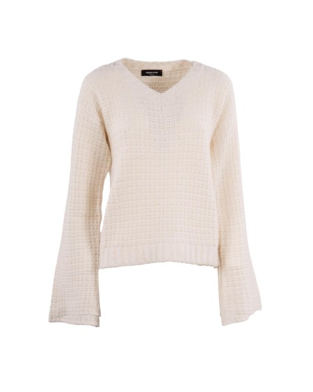 Shop FABIANA FILIPPI  Pullover: Fabiana Filippi wool sweater.
V-neck.
Wide sleeves.
Composition: 57% Virgin Wool, 18% Silk, 25% Polyester.
Made in Italy.. MAD225F536 L617 -0142